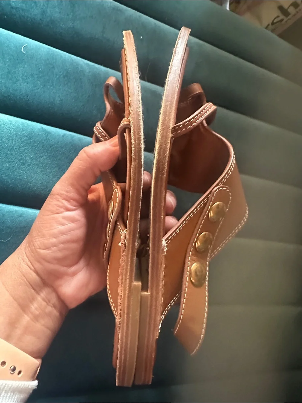 Zimmermann Tan Leather Square-Toe Sandals with Contrast Stitching